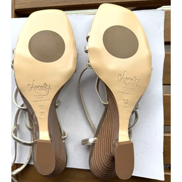 Amalfi by Rangoni Firenze Sandal Gold Sz -10 M Statement Heel Pillow Soft Italy - Picture 7 of 16